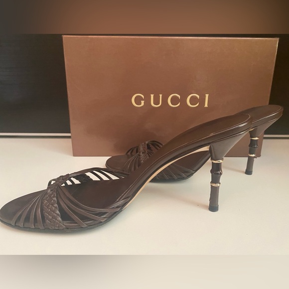 Gucci Brown Leather Bamboo Style Heel Sandal Slip-on Shoes 8 - Picture 6 of 9